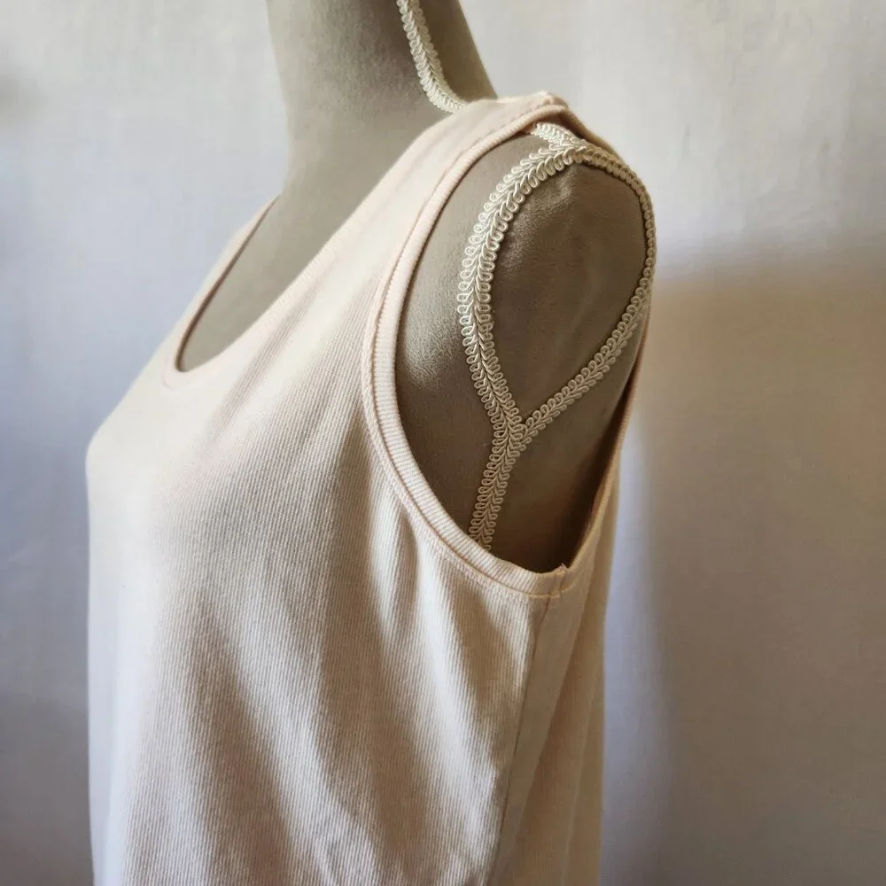 Chico's Women Size 2/12-14 (L) Pastel Pink Sleeveless Scoop Neck Ribbed Tank Top - Picture 5 of 12